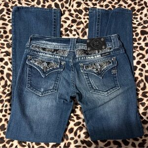 Miss Me Women's Boot Cut Jeans - Blue with Silver Accents